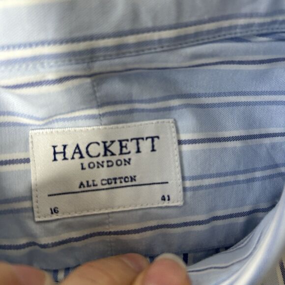 Hackett London Men’s Striped Long Sleeve French Cutt 16 41 Blue Button Up - Picture 2 of 7